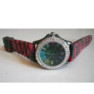 Women's Fashion Christmas Tree Red/Green Silicone Rhinestone Casual Watch